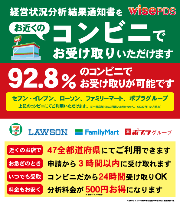 お近くのコンビニで経営状況分析結果通知書のお受け取り