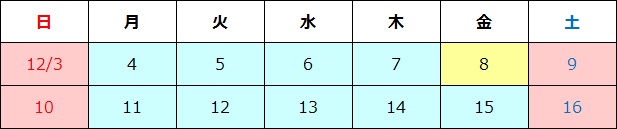 休業期間：2017年12月8日（金）16：30から